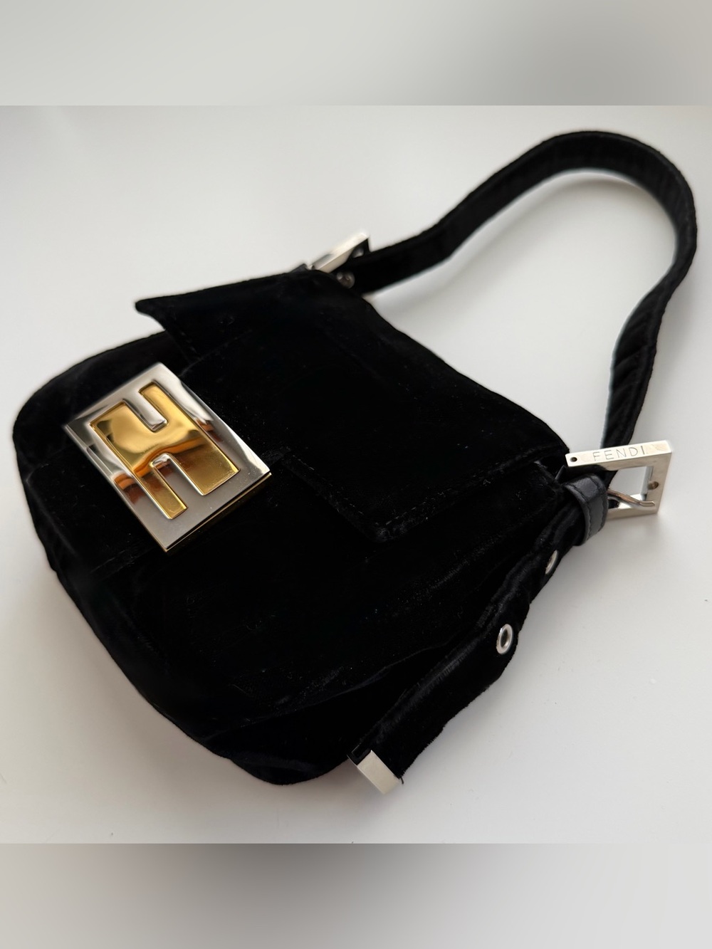 Fendi Black Mini Velvet Baguette Shoulder Bag - Picture 5 of 7